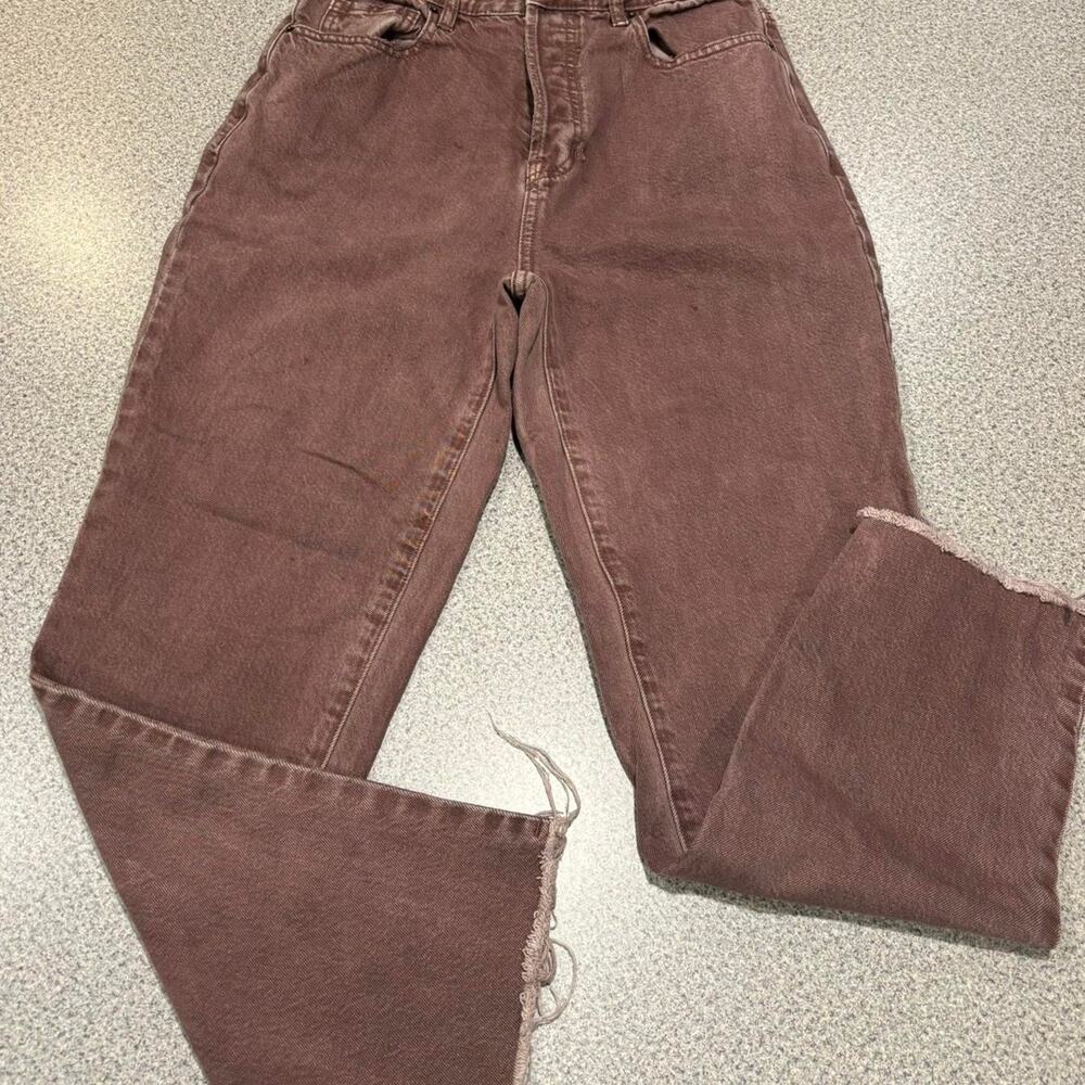 PacSun High Waisted Button Fly Raw Hem Straight Leg Jeans - Brown